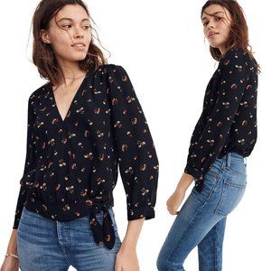 Madewell Wrap Crop Top in Flower Toss Black Size M